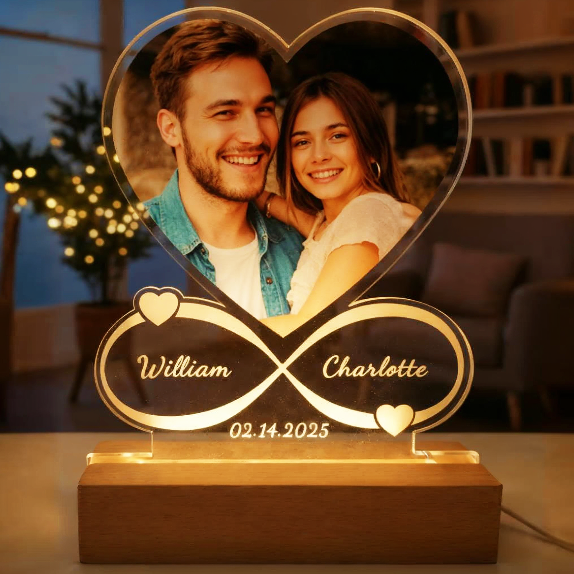 Personalized Night Light Photo Frame Plaque with Your Picture, Custom Birthday, Anniversary, Valentine’s Day, Mother’s Day, Father's Day, Christmas Gifts for Him Her Husband Wife Boyfriend Girlfriend