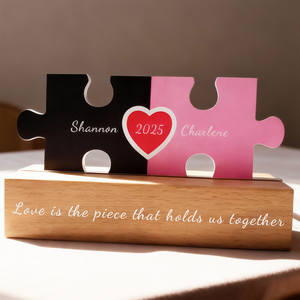 Personalized Custom Puzzle Heart Sign Night Light Plaque, Christmas Valentine's Day Birthday Gifts