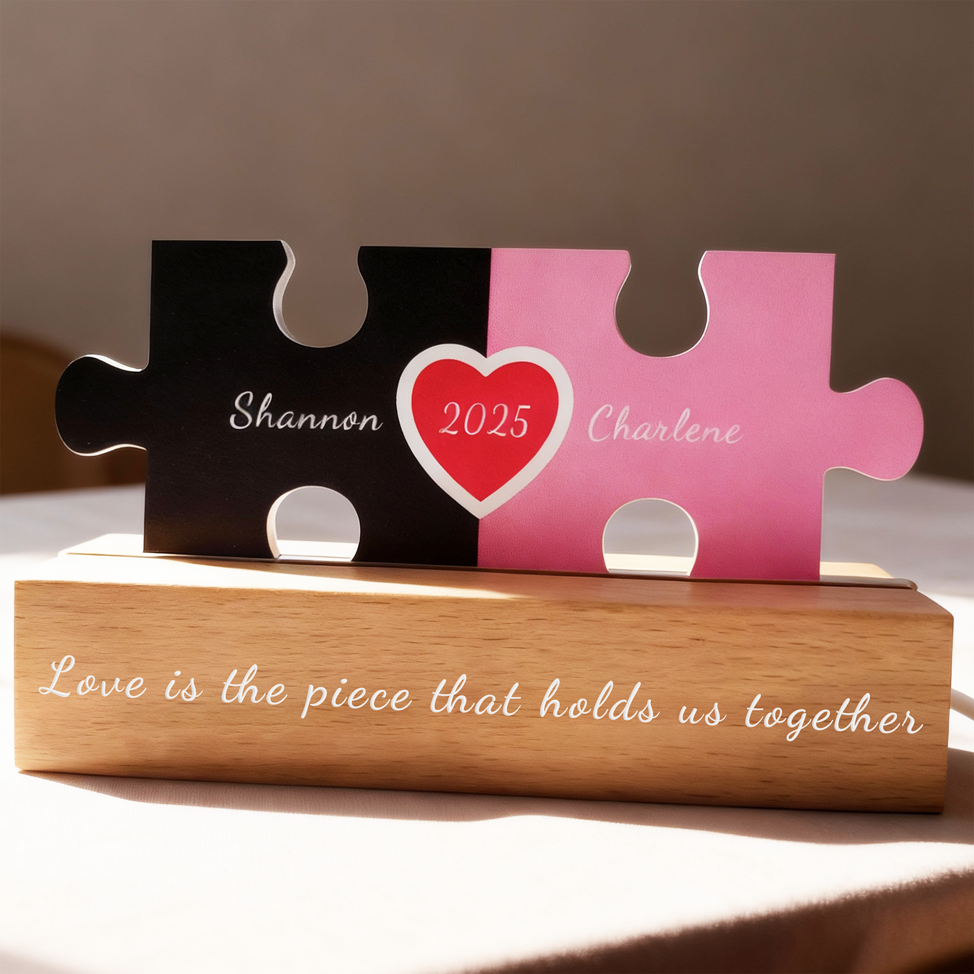 Personalized Custom Puzzle Heart Sign Night Light Plaque, Christmas Valentine's Day Birthday Gifts