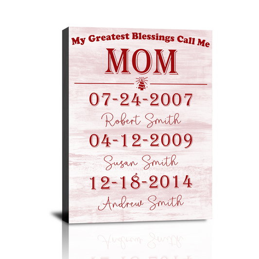 Personalized Christmas Canvas Prints Gifts with Your Birth Date, Custom My Greatest Blessings Call Me Mom & Grandma Canvas Prints Christmas Gift for Mom, Grandma from Son, Daughter, Husband, Grandkids