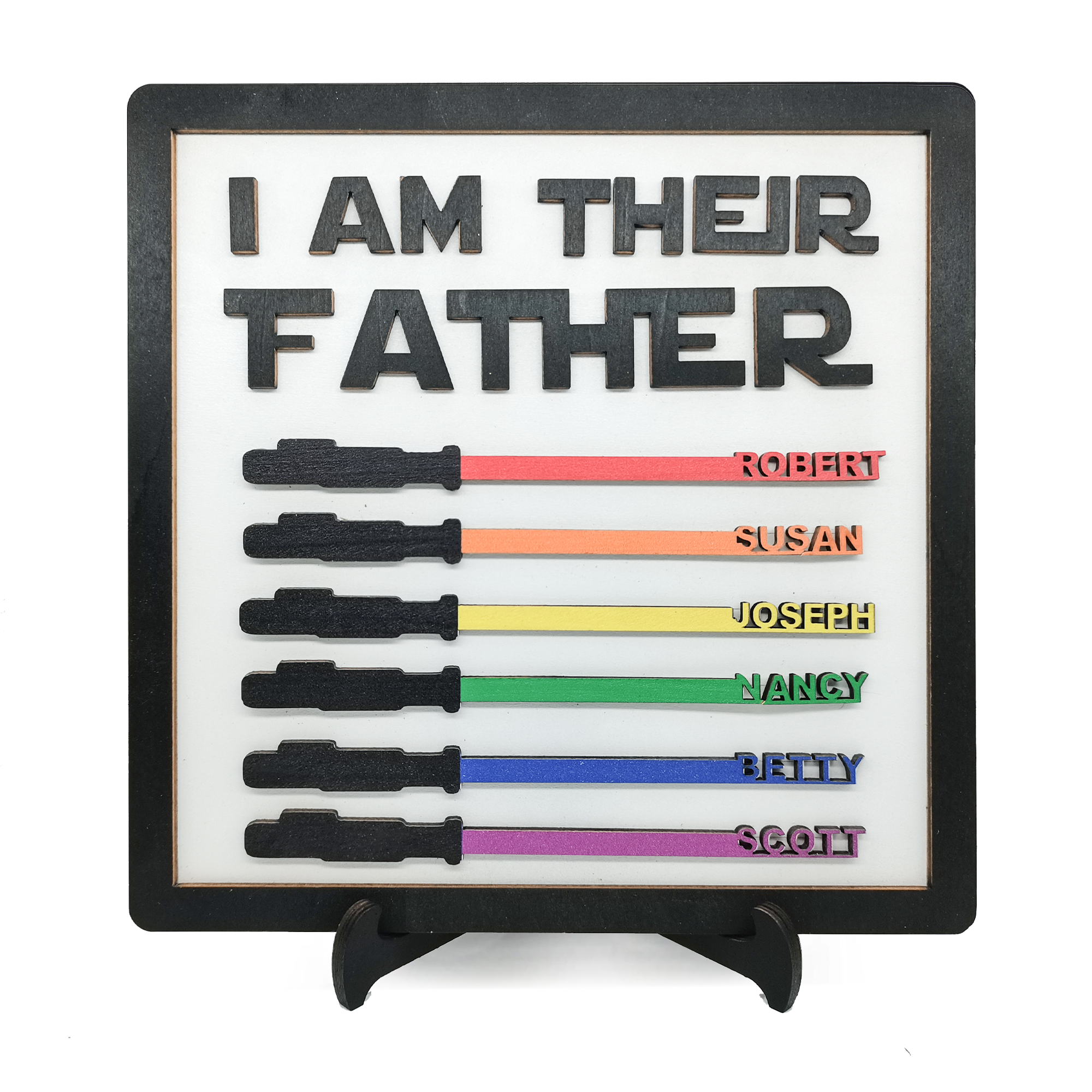 Custom Wooden Light Sabers Plaque Gifts with Kid's Names, Personalized Father's Day, Birthday, Christmas Gifts for Dad, Grandpa, Husband