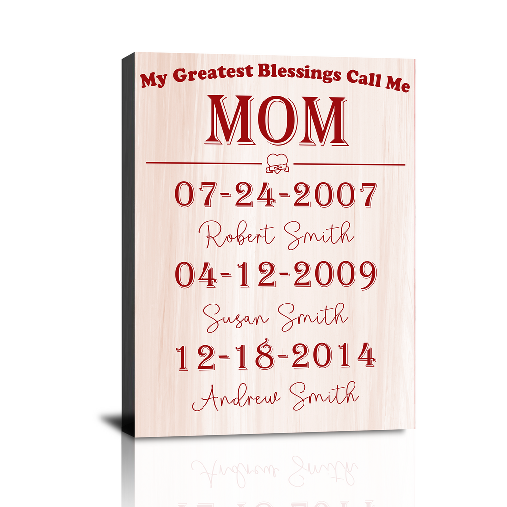 Personalized Mom Canvas Gifts, Custom Kid's Name & Birth Date Gift, Mother's Day, Birthday, Christmas Gift