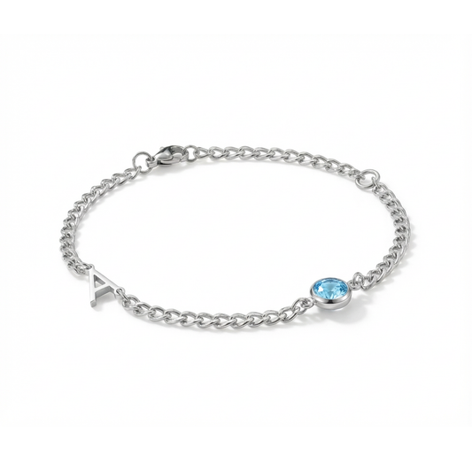 Personalized Birthstone Bracelet for Her Wife Girlfriend Mom Grandma – Custom Birthstone Engraved Bracelets with Initial Name, Perfect Personalized Gifts for Birthday, Anniversary, Valentine's Day, Mother’s Day, Christmas