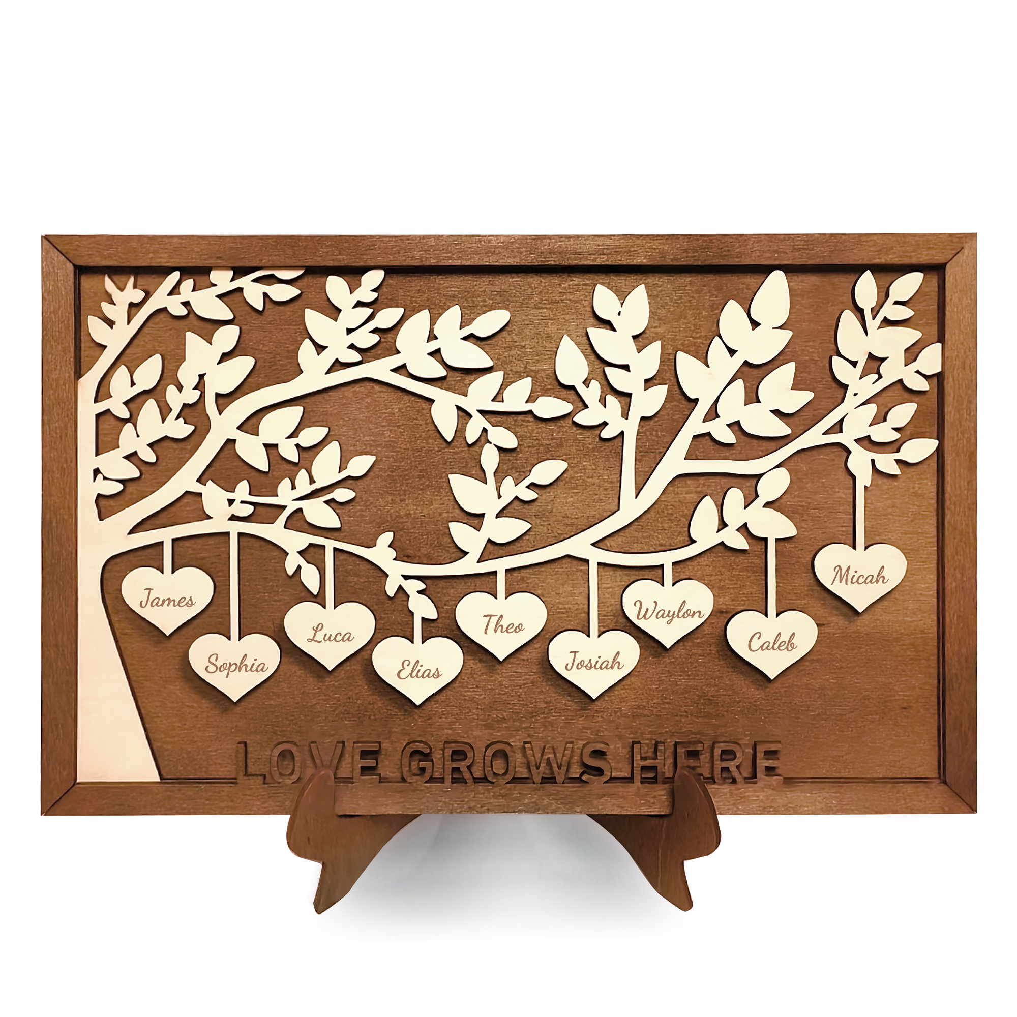 Custom Wooden Family Tree Plaque with Your Kid's Names – Personalized Mother’s Day, Christmas, Birthday, Housewarming Gifts for Mom, Grandma from Son, Daughter, Grandson, Granddaughter