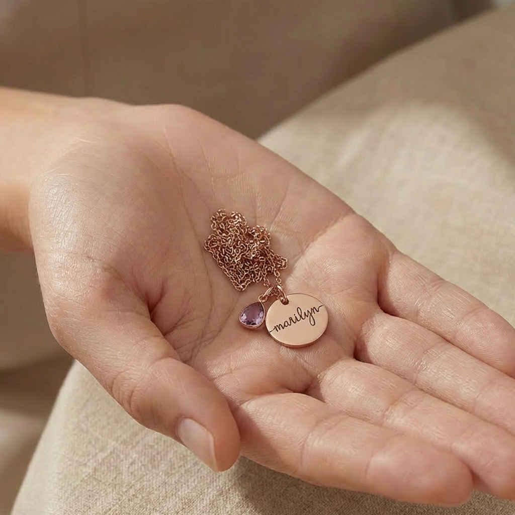 Custom Birthstone Necklace with Name, Initials, Date, Perfect Personalized Birthday, Anniversary, Valentine's Day, Mother's Day, Christmas Gifts for Mom, Grandma, Wife, Girlfriend, Her