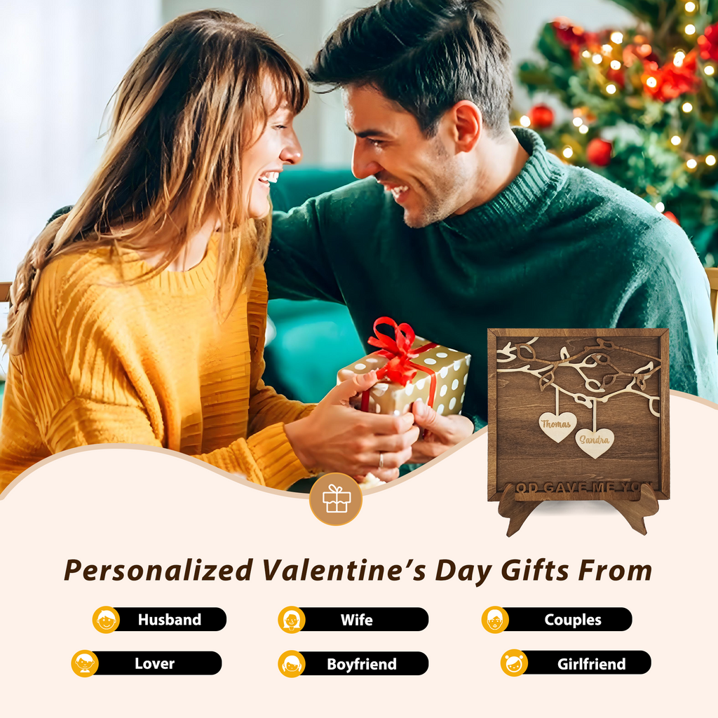 Personalized Wooden Love Plaque with Couple Names, Custom Christmas, Valentine’s Day, Engagement, Wedding, Anniversary, Birthday Gifts for Him Her Wife Husband Boyfriend Girlfriend Couples