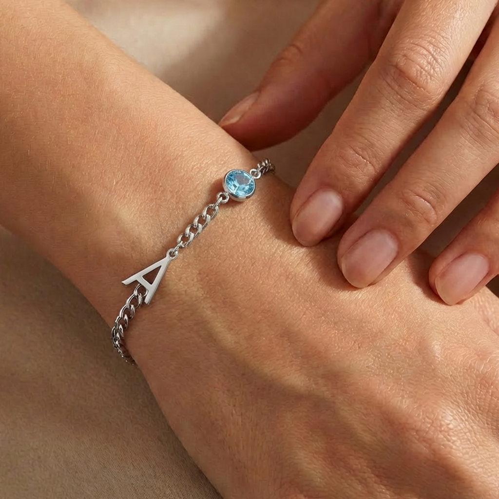 Personalisiertes Geburtssteinarmband für Ehefrau, Freundin, Mutter oder Oma – Individuell gravierte Geburtssteinarmbänder mit Anfangsbuchstaben, perfekte personalisierte Geschenke zum Geburtstag, Jahrestag, Valentinstag, Muttertag und Weihnachten