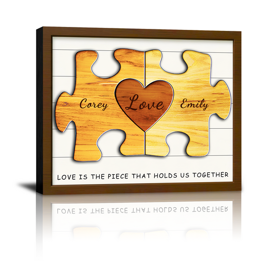 Love Is the Piece Holds Us Together Canvas Prints, Thoughtful Personalized Valentine‘s Day Birthday Anniversary Wedding Christmas Gifts for Him Her Husband Wife Boyfriend Girlfriend Lover Couples
